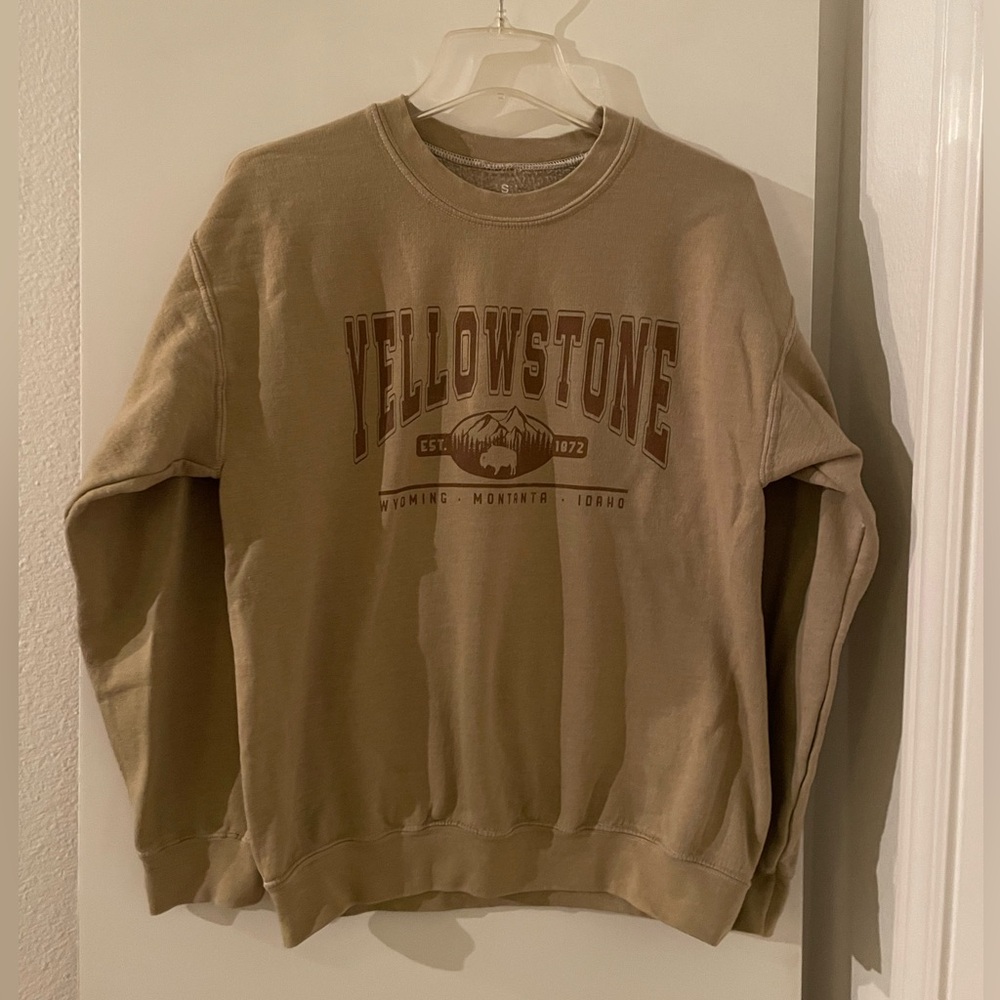 Yellowstone Cotton Blend Sweatshirt Crew Neck Tan Long Sleeve